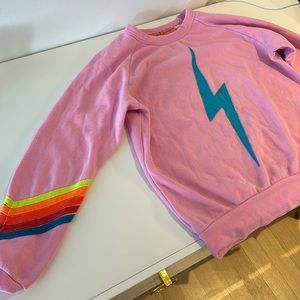 Aviator nation bolt chevron crewneck size small pink neon stripe